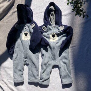 Old Navy Fleece Bunting Suit 12-18M & 18-24M | Bear Grey Blue VGUC